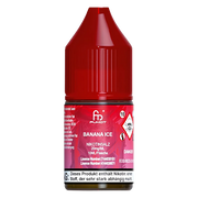 10ml bottle of R and M Tornado 7000 Nic Salt E-Liquid in Banana Ice flavor, combining sweet creamy banana with an icy menthol finish; formulated for smooth nicotine delivery, perfect for pod systems and mouth-to-lung vaping.